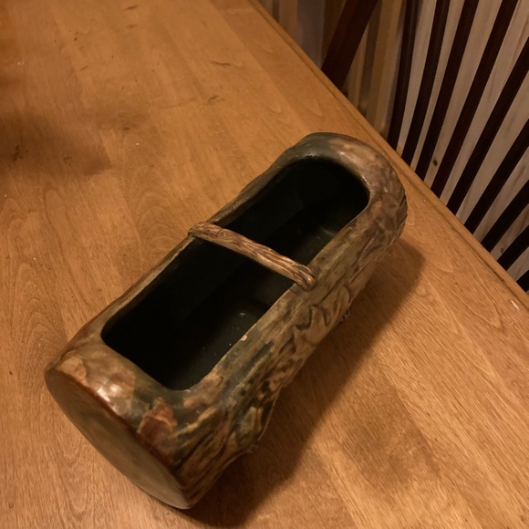 Weller 1920's vintage art pottery rustic Log-Shaped footed Ceramic Planter - Picture 8 of 8